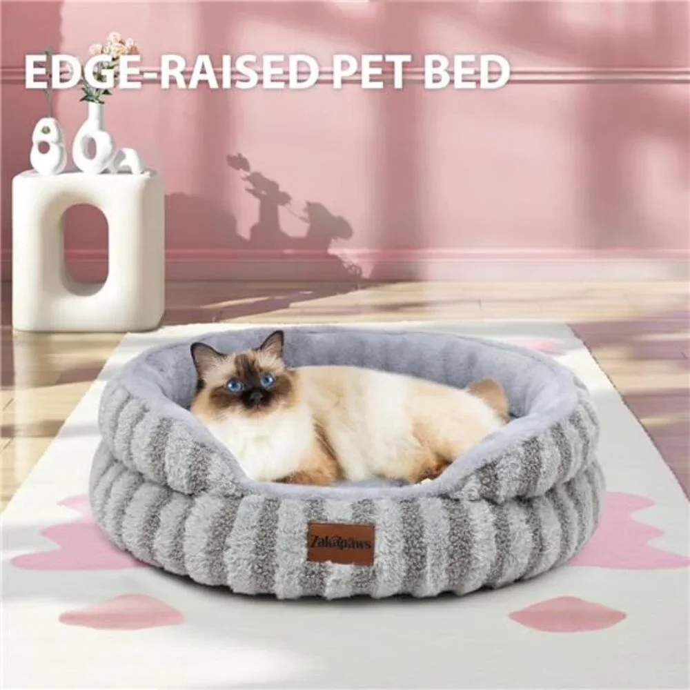 Cat Bed Kitten Bed - Washable Round Cat Beds for Indoor Cats, Soft Corduroy